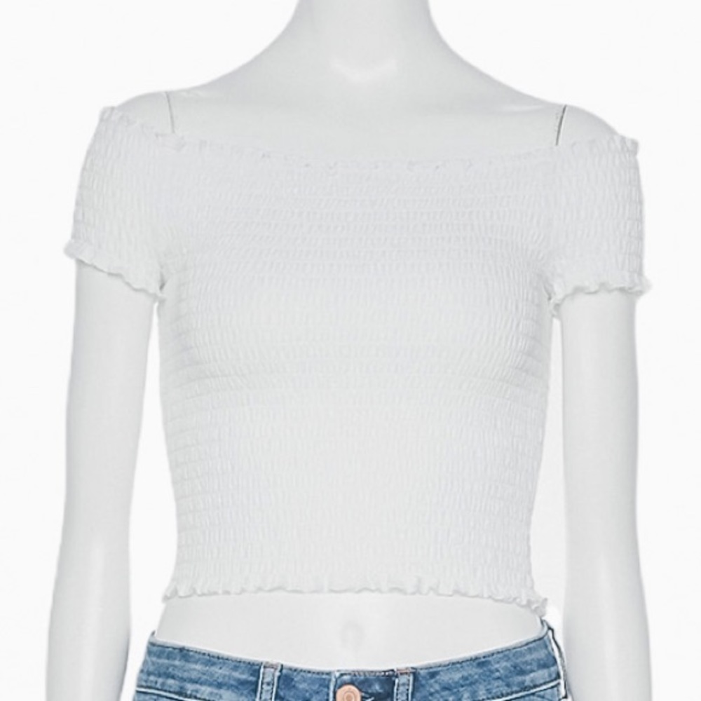 SO Smocked Off-the-Shoulder Top MEDIUM, Bright White